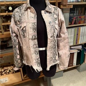 POL Pink and Black Snake Print Jean Jacket